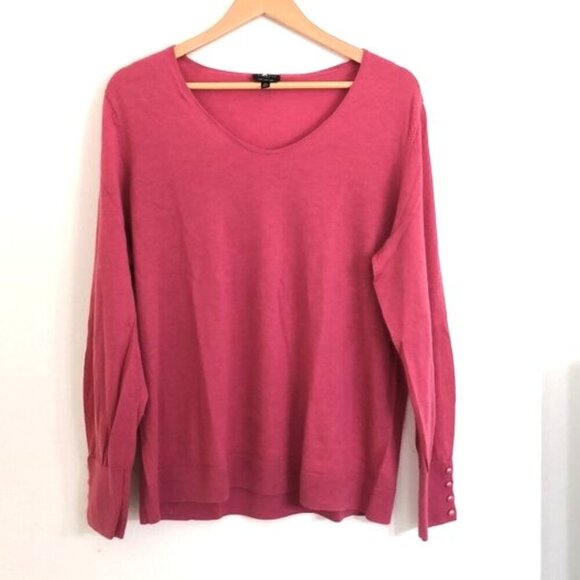 NWOT Talbots Merino Wool Pullover Pink V-neck Sweater Women’s Long Sleeve Size 2 - Picture 2 of 6